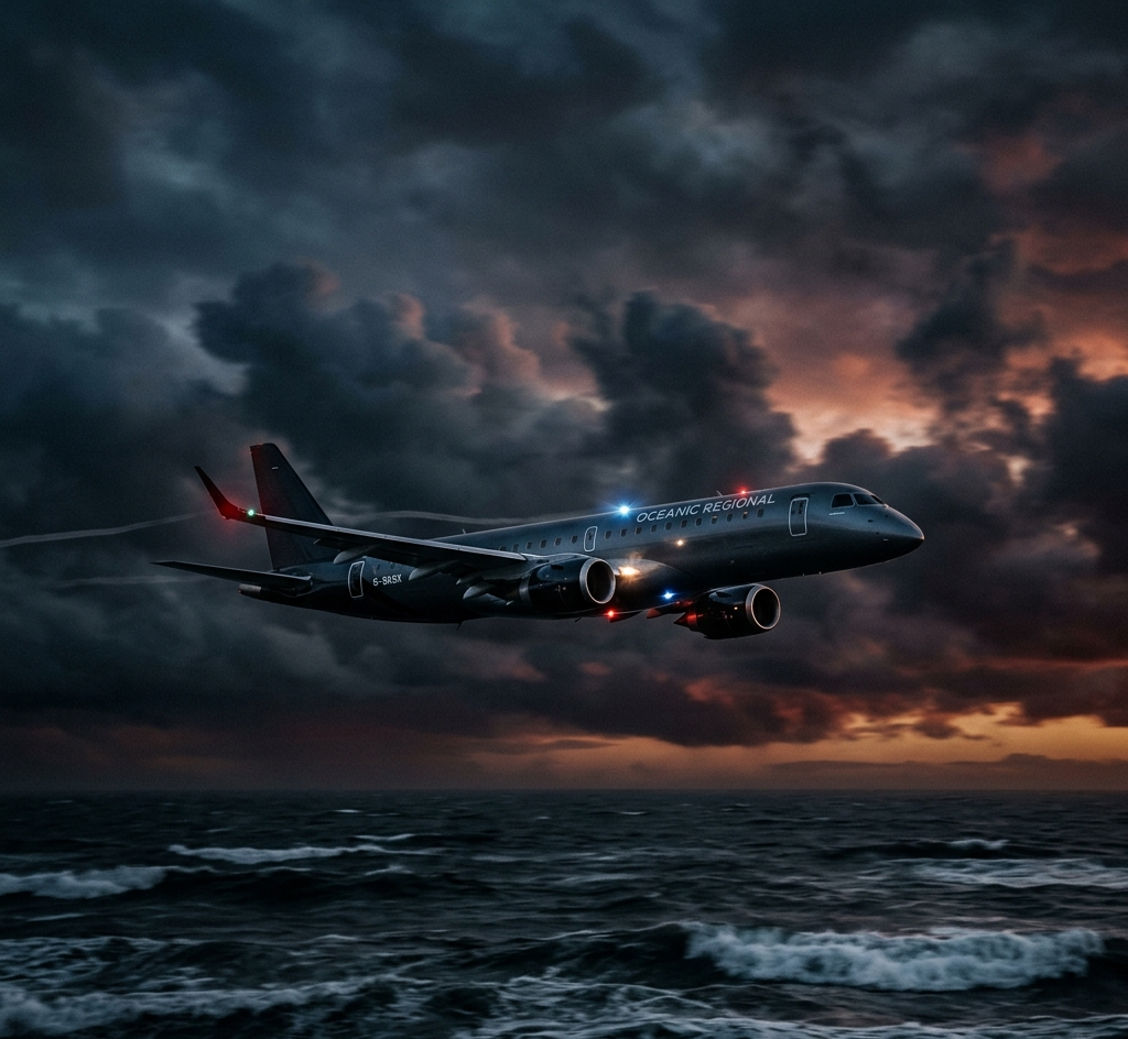 Vuelos del Caribe SkyHigh Dominicana - Jet regional volando bajo sobre el océano
